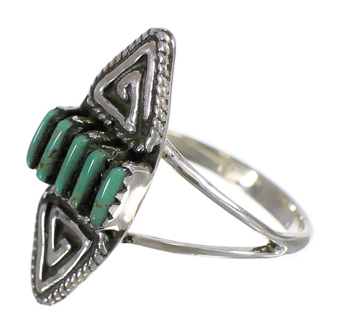 Turquoise Silver Southwestern Water Wave Needlepoint Ring Size 5-1/2 QX84999